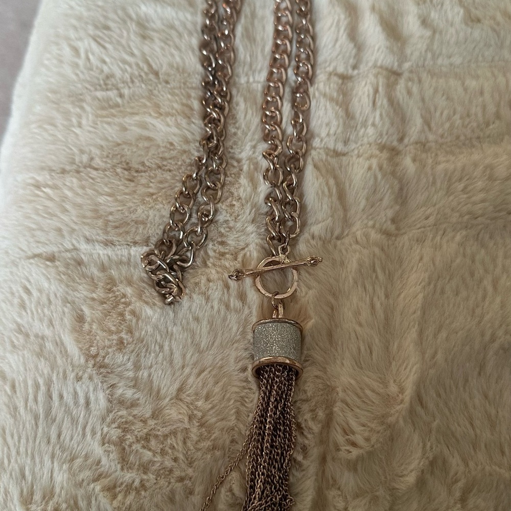 Rose Gold Chain Tassel Necklace - Women Jewelry